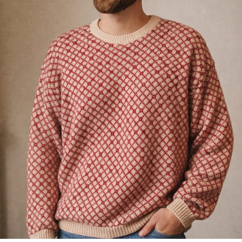 J. Crew Vintage Oarsman Geometric Patterned Wool Crewneck Sweater